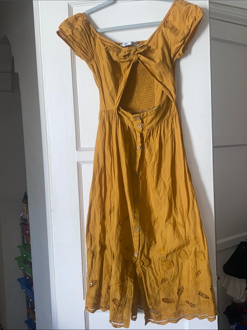 Zara Gorgeous Mustard Yellow Open Front Button-Front Skirt Summer Dress Size M